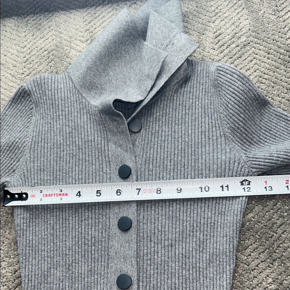 Reiss Grey Ribbed Knit Polo Top Button Front Long Sleeve Size S - Picture 9 of 11